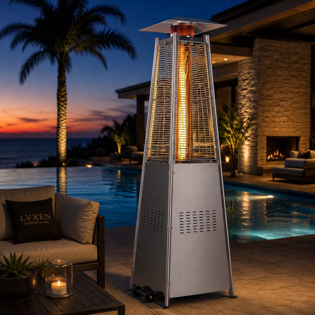 42000 BTU Outdoor Propane Patio Heater Tower with Wheels, Stainless Steel