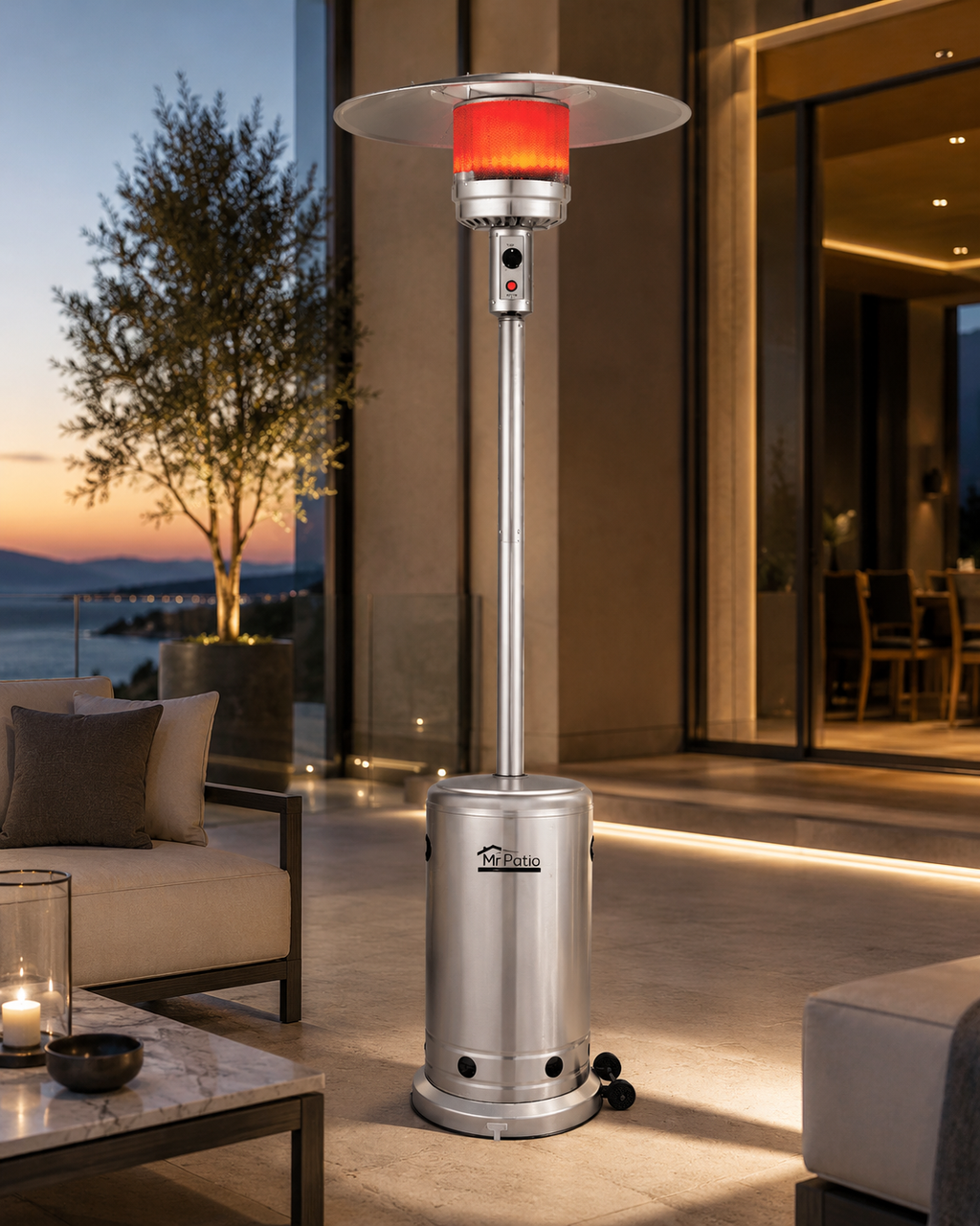 48,000 BTU Propane Patio Heater for Outdoor Use, round Table Outdoor Heater with Double-Layer Stainless Steel Burner, Wheels & Safety Shut-Off
