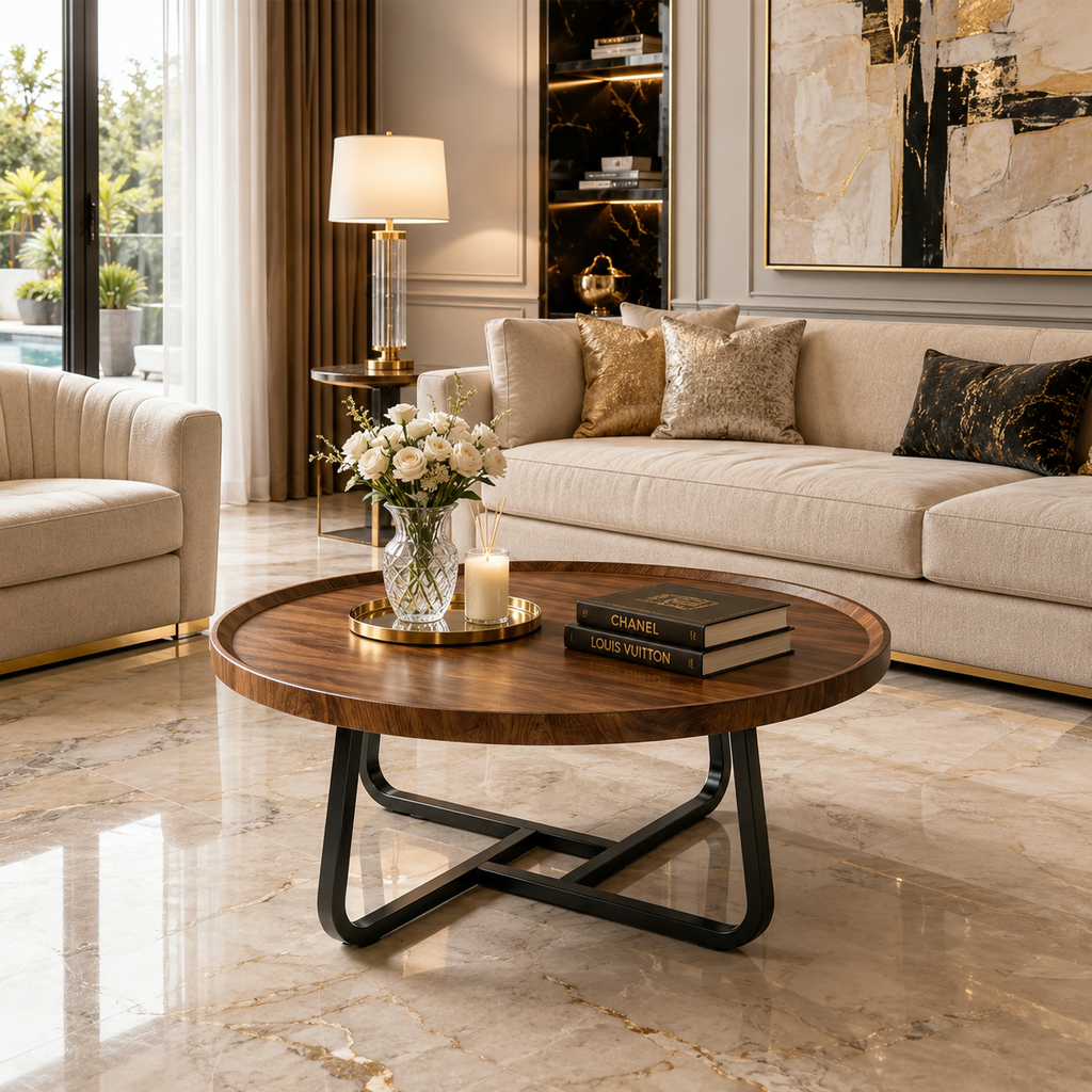 19.7In Minimalist round Side Table, Small Coffee Tea End Table with Metal Frame for Living Room Bedroom Decor