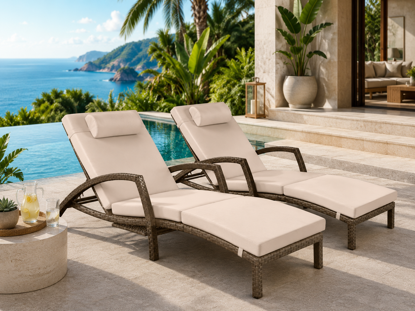 Chaise Lounge Chairs Set of 2 Wicker Pool Lounge Chairs Outdoor with 5 Adjustable Back Amp Removable Cushion Amp Tray Tanning C