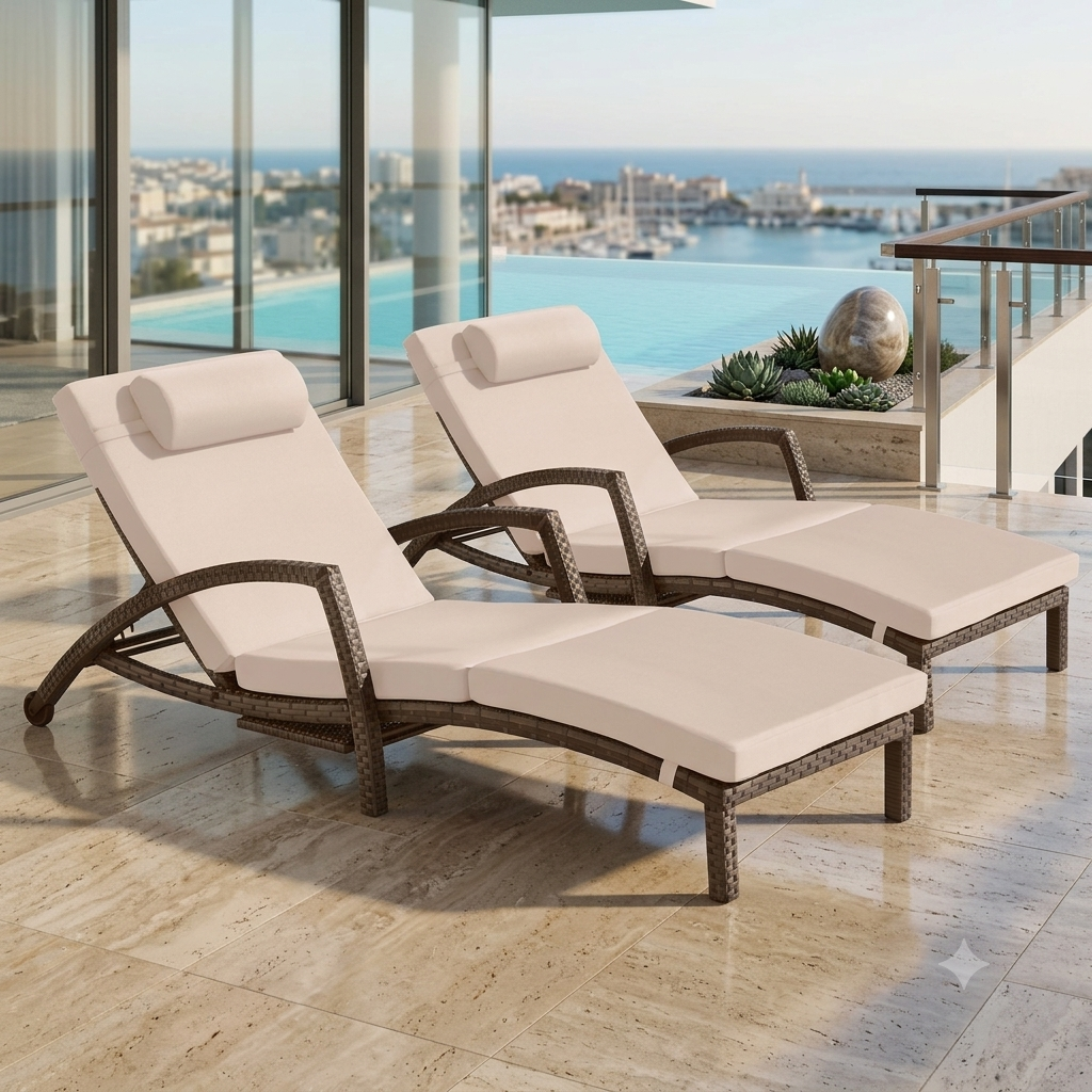 Chaise Lounge Chairs Set of 2 Wicker Pool Lounge Chairs Outdoor with 5 Adjustable Back Amp Removable Cushion Amp Tray Tanning C