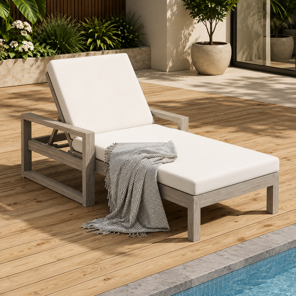 Patio Chaise Lounge Chair, Outdoor Sunbathing Chair Lawn Reclining Lounger with 6 Adjustable Position, Aluminium Frame, Outside
