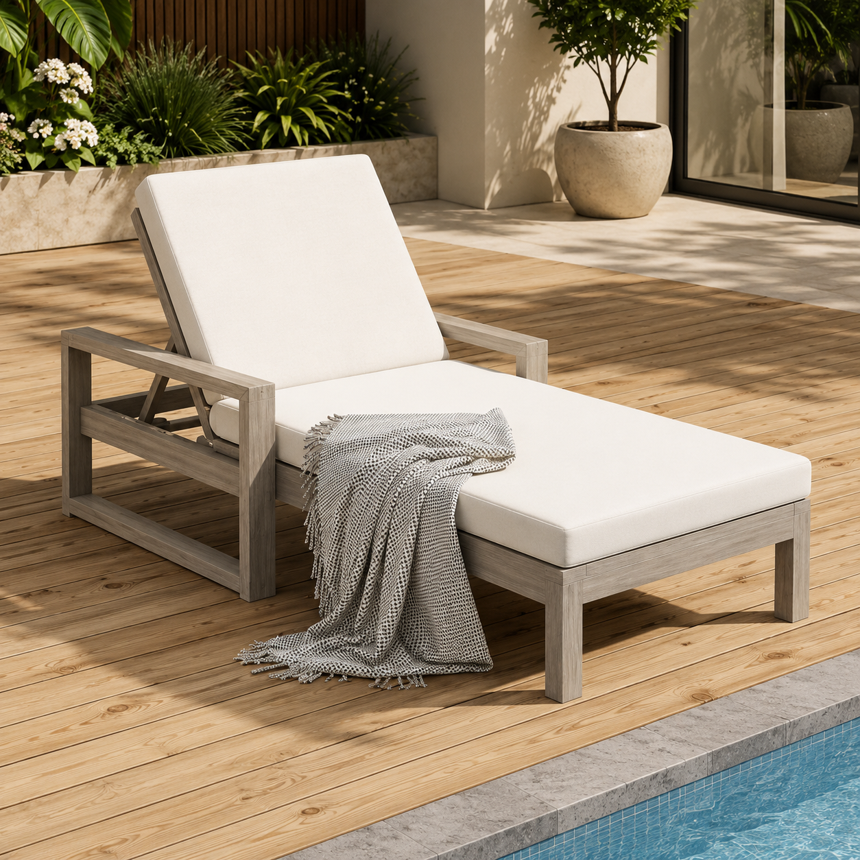 Patio Chaise Lounge Chair, Outdoor Sunbathing Chair Lawn Reclining Lounger with 6 Adjustable Position, Aluminium Frame, Outside