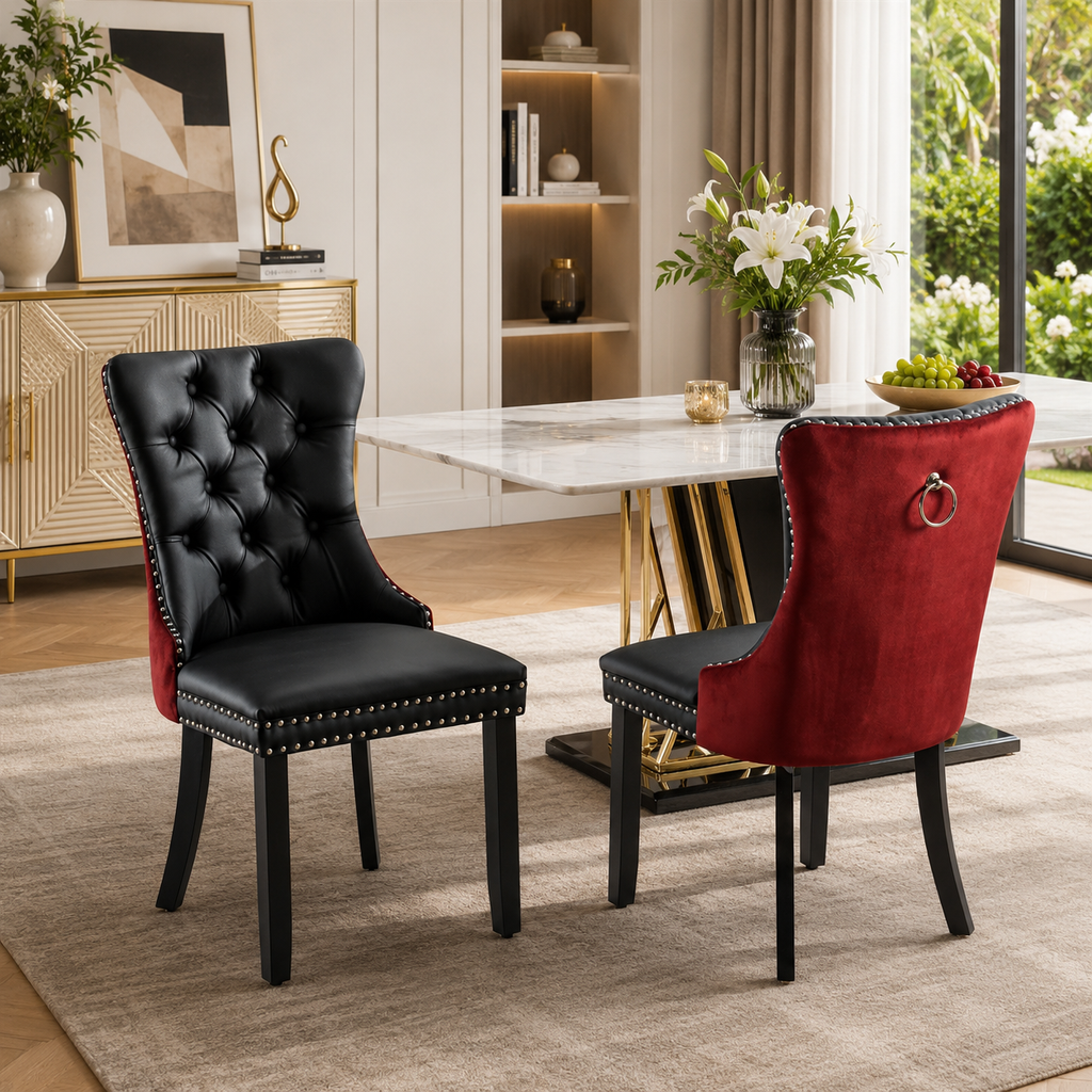 Furniture Collection, Modern High-End Tufted Solid Wood Contemporary PU & Velvet Upholstered Dining Chair-2 Piece Set