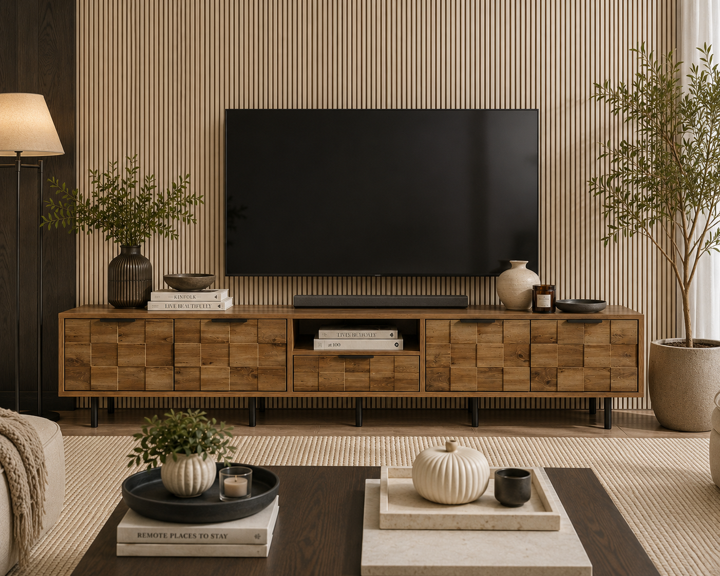 78 TV Stand for 85 75 65 Inch TV, TV Consoles for Living Room, Entertainment Center Wood TV Media with Storage