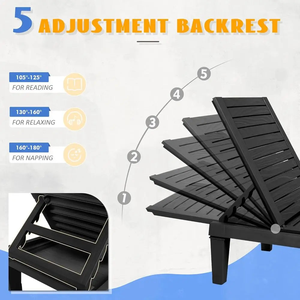 Set of 4 Outdoor Patio Lounge Chairs – Adjustable Waterproof Poolside Chaise Lounges, Striped Black