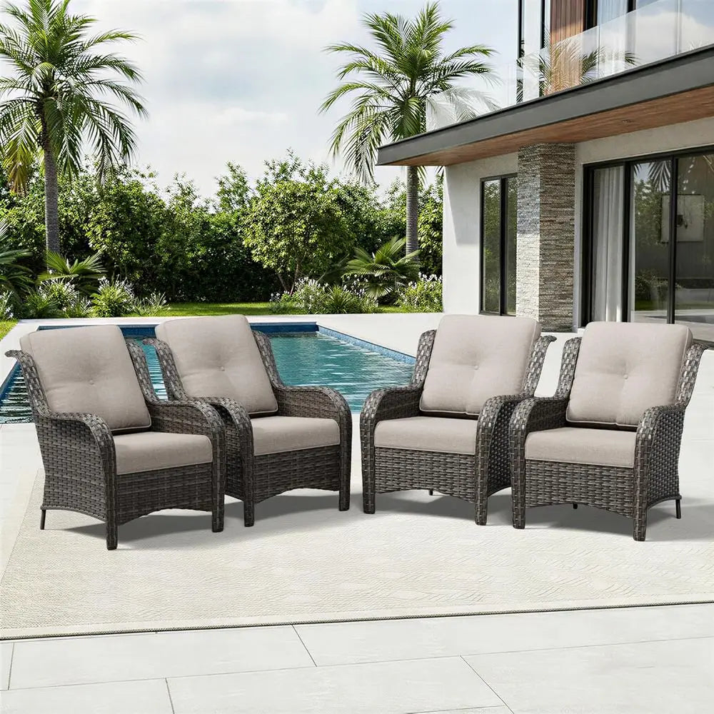 4-Piece Rattan Patio Furniture Set – Beige Outdoor Conversation Set with High Back, Deep Seating & Thick Cushions