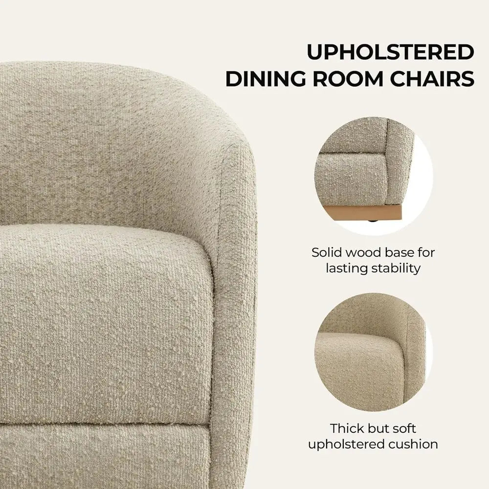 Rolling Upholstered Dining Chairs Set of 2 with Casters – Oatmeal Bouclé