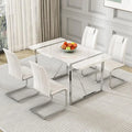 White 5-Piece Dining Table Set with PU Leather Chairs for Kitchen & Dining Room