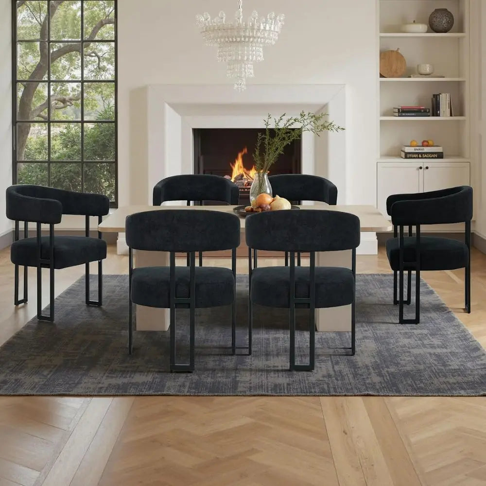 Black Upholstered Dining Chairs Set of 4 with Arms – Modern Bouclé Accent Chairs
