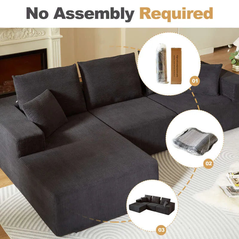 Modern Corduroy Sectional Sofa – Modular Foam Couch with Plush Cushions