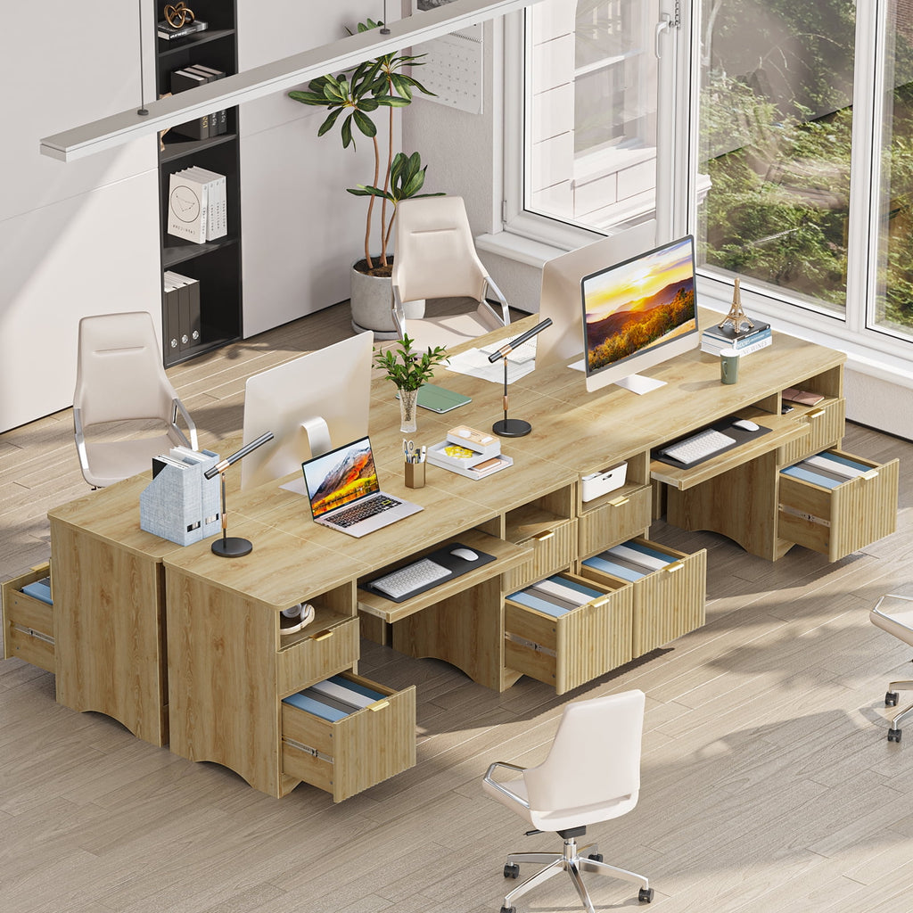 59" Home Office Computer Desk with Keyboard Tray and Storage Drawers, Modern Executive Desk for Writing Reading, Oak