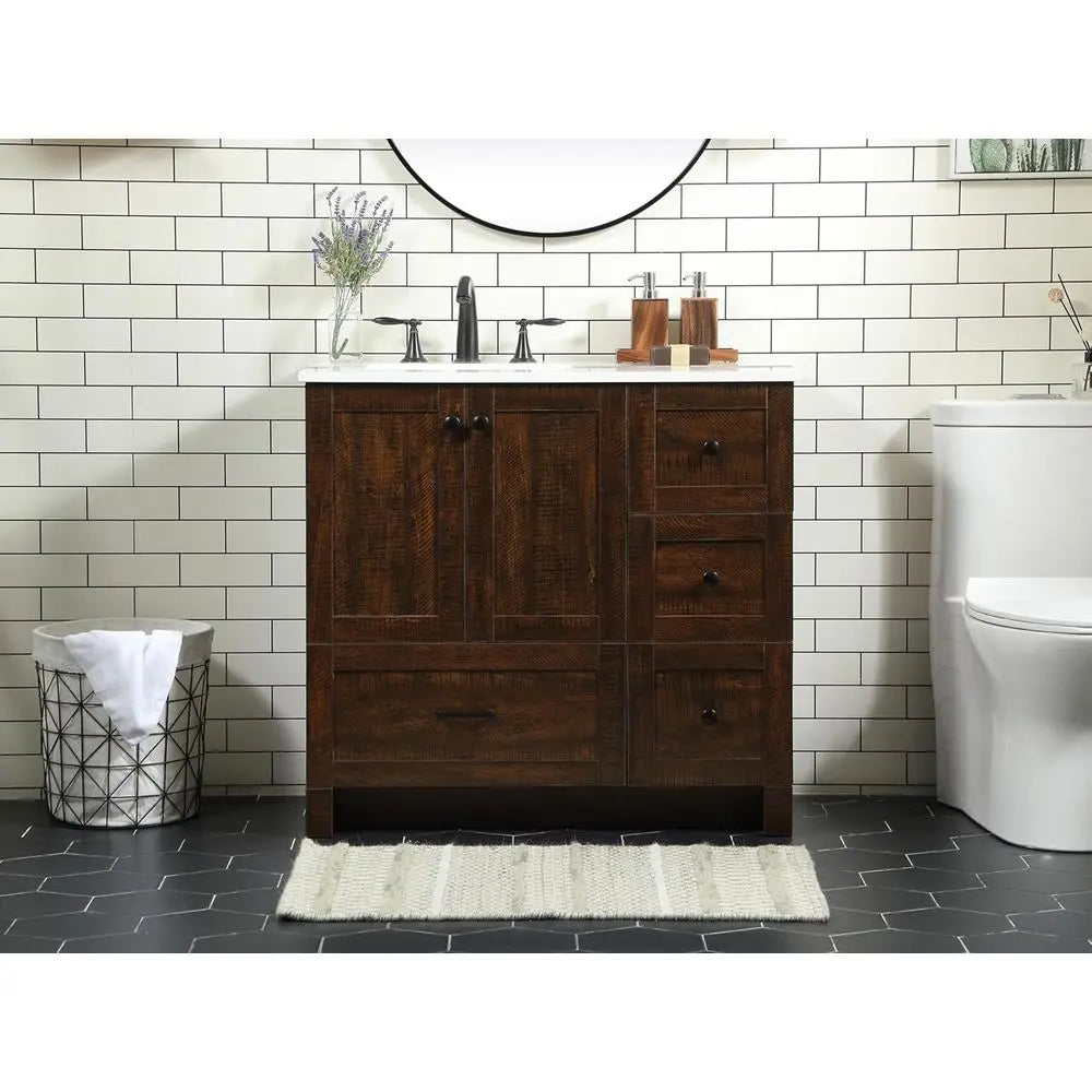 36-Inch Single Sink Bathroom Vanity with Soft-Close Drawers – Ivory White Vanity with Engineered Marble Top