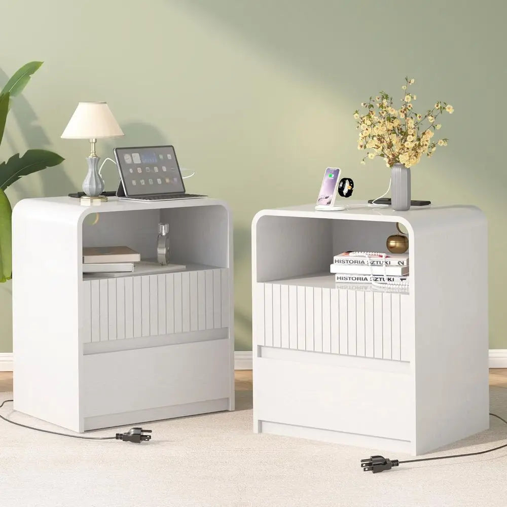 3-Piece White Bedroom Furniture Set with 6-Drawer Dresser & 2 Nightstands – Modern Curved Design