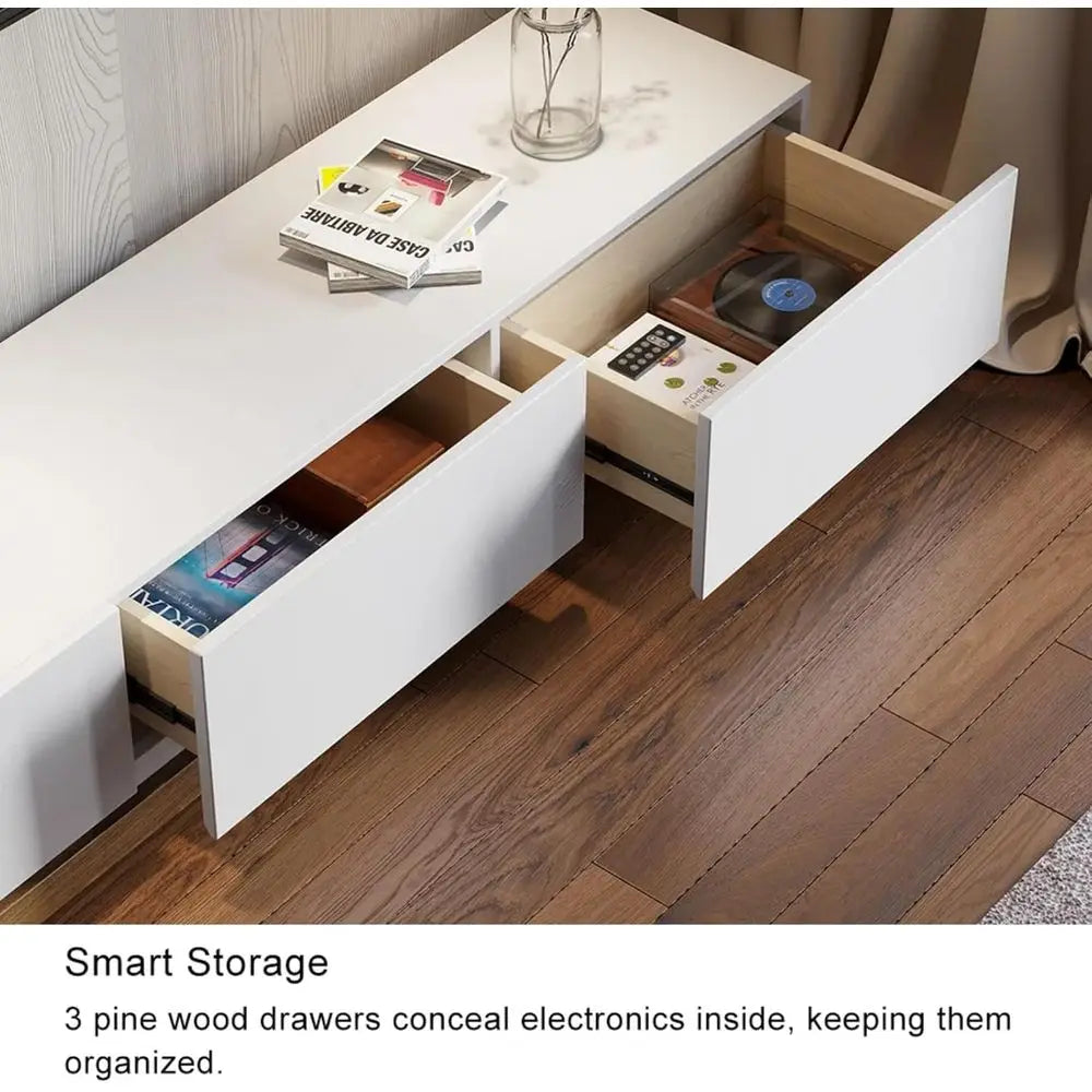 Modern TV Stand Entertainment Center with Shelves – White & Walnut