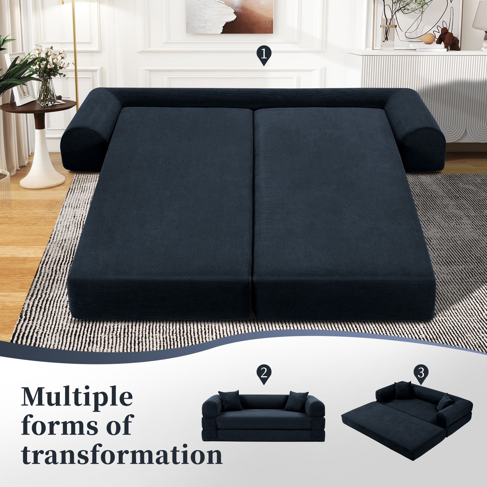 80" Queen Convertible Sofa Bed, No Assembly Modern Boneless Couch Sofa in Box