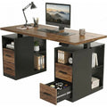 55" Electric Height-Adjustable Standing Desk with Storage & LED Strip – Black Walnut