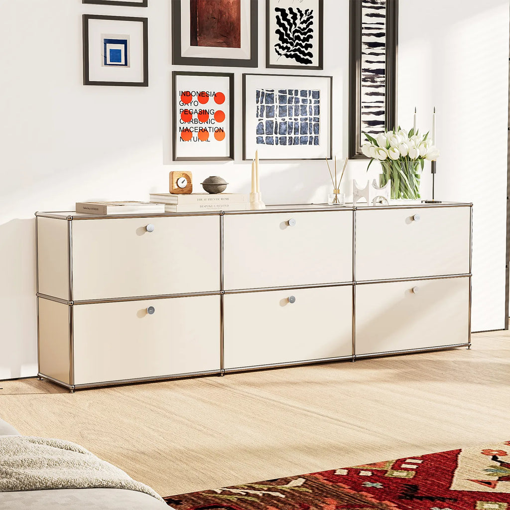 Modular Storage Cabinet – Modern Metal Sideboard Organizer with Shelves