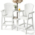 Set of 2 White Bar Height Outdoor Patio Chairs with Double Tray, Weather-Resistant for Balcony or Garden