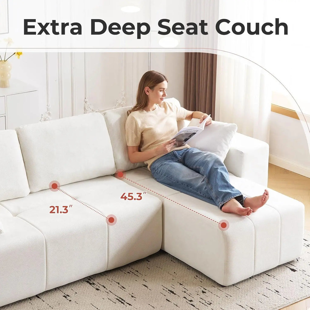 105" Cloud Modular Sectional Couch,Chenille Boneless Couches with Deep Seat,Upholstered L-Shape Sofa with Chaise,, Customized