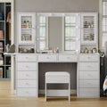 Illuminated Vanity Desk with Mirror, Power Outlet, 12 Drawers, 2 Cabinets, and Chair for Bedroom in White