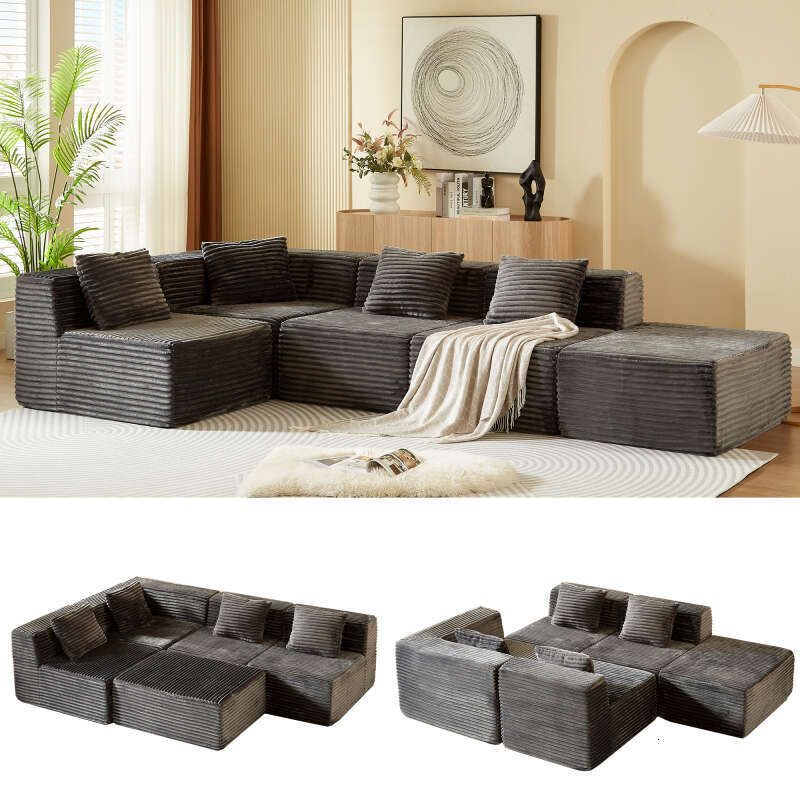 Modern Corduroy Sectional Sofa – Modular Foam Couch with Plush Cushions