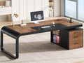 70.9" Executive Desk with Drawers and Power Outlets, Modern Office Desk with Shelf and Large Desktop, Computer Desk Study Table with Storage, Dark Brown