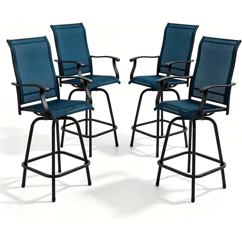 All-Weather Swivel Bar Stools with Padded Textilene Seats for Outdoor Patio, Poolside, or Garden (Blue)