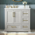 36-Inch Solid Wood Bathroom Vanity with Carrara Marble Top – Greige Single Sink Vanity with Soft-Close Drawers, Fully Assembled