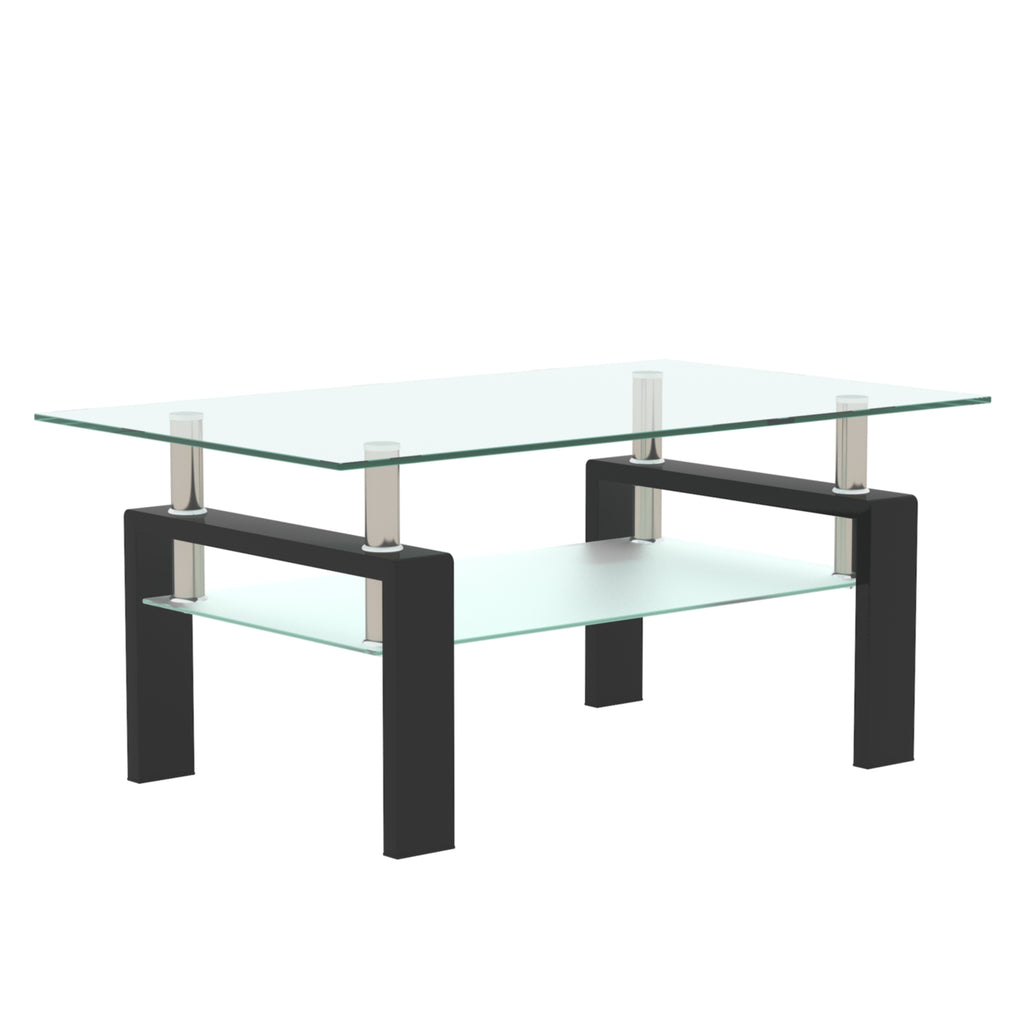 Rectangle Glass Coffee Table, Clear Coffee Table, Modern Side Center Tables for Living Room, Living Room Furniture