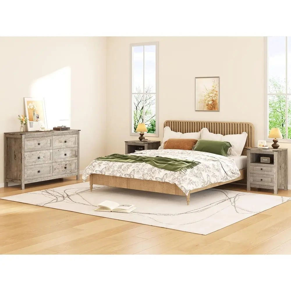 3-Piece Bedroom Furniture Set with 6-Drawer Dresser & 2 Nightstands – Rustic Gray