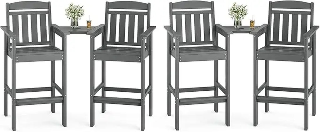 Set of 2 Tall Adirondack Chairs, HDPE Bar Stools with Connecting Tray, All-Weather Patio Chair, Bar Height for Balcony