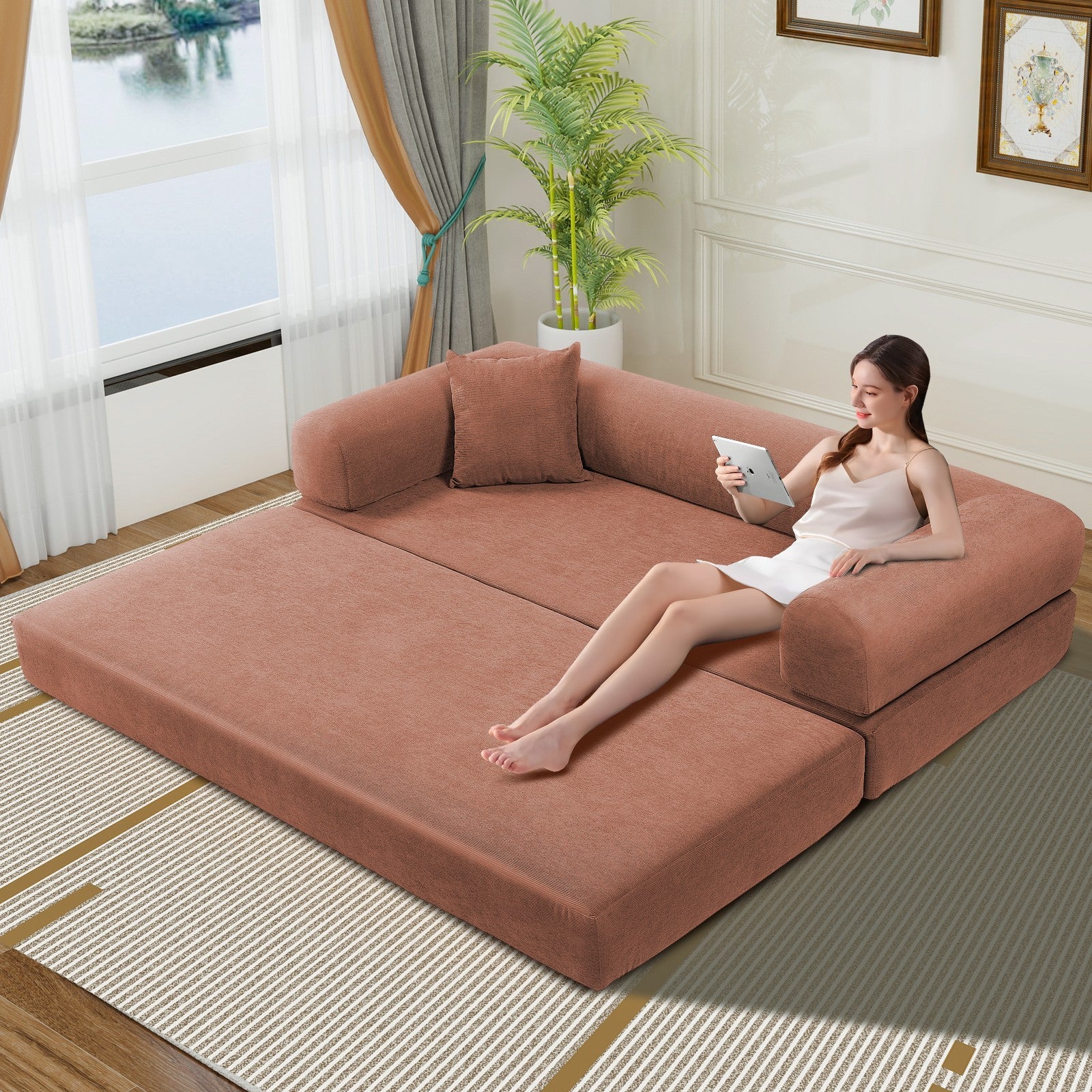 80" Queen Convertible Sofa Bed, No Assembly Modern Boneless Couch Sofa in Box