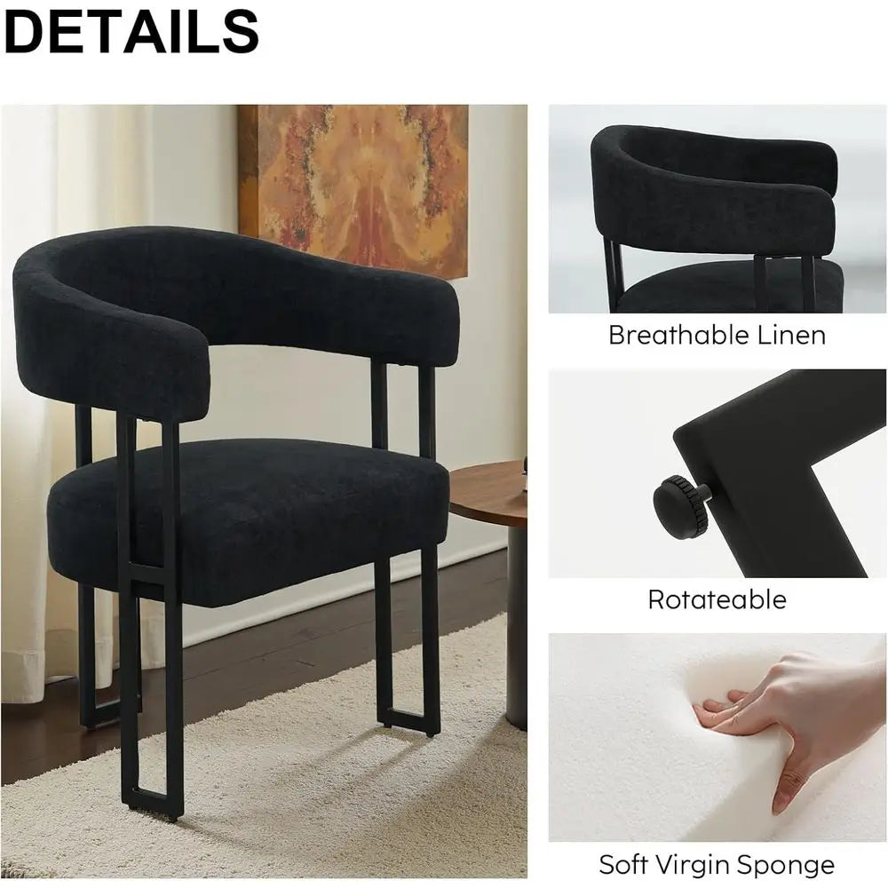Black Upholstered Dining Chairs Set of 4 with Arms – Modern Bouclé Accent Chairs