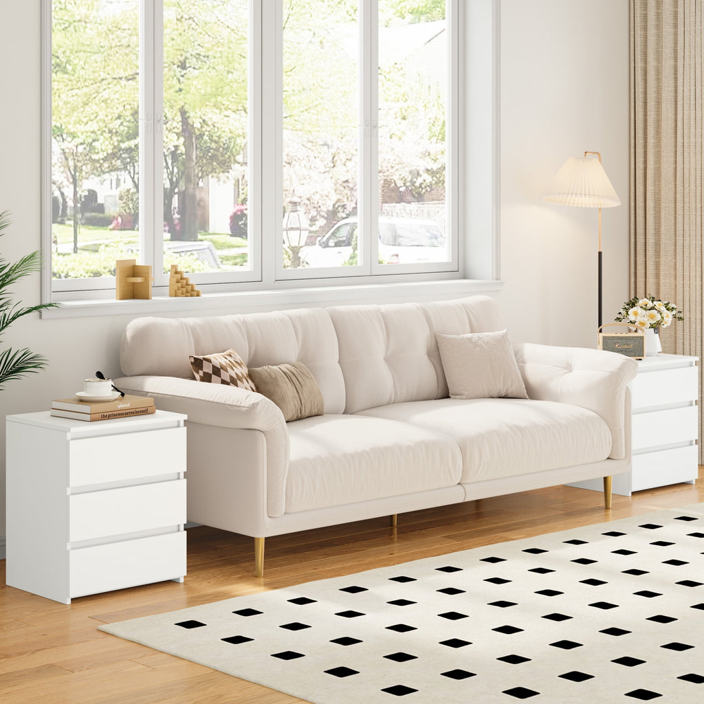 White Nightstand with 3 Drawers Set of 2, Sofa Table for Living Room, Modern Wooden Storage Cabinet for Bedroom