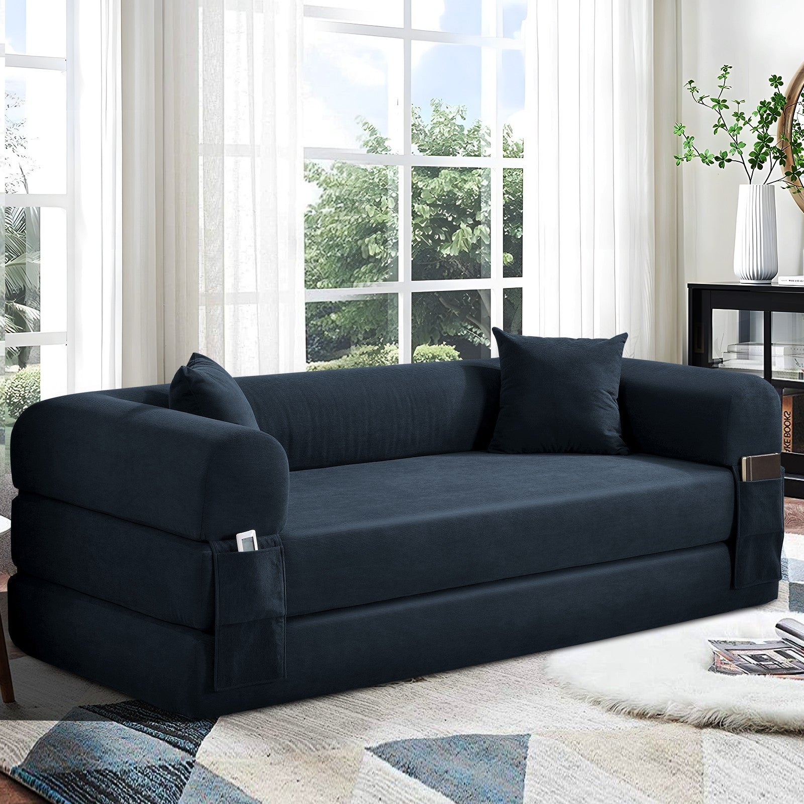 80" Queen Convertible Sofa Bed, No Assembly Modern Boneless Couch Sofa in Box