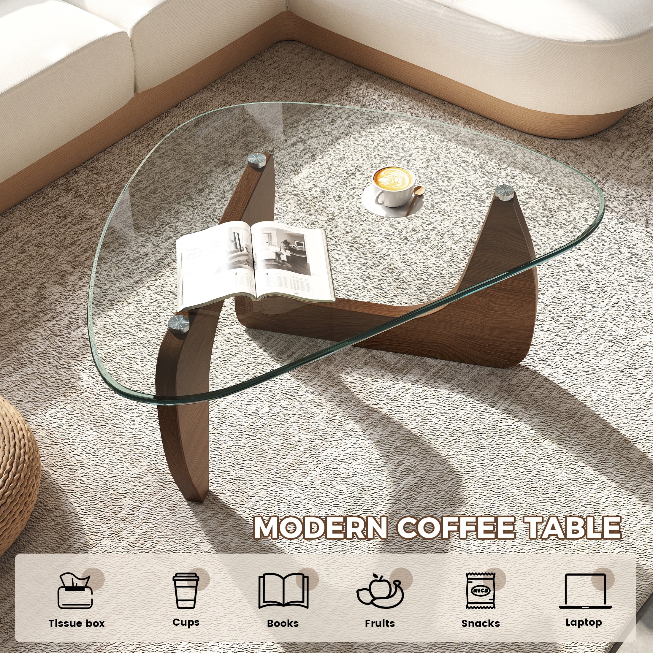 Daluvenix Modern Glass Coffee Table for Living Room, Mid Century Coffee Table, Triangle Small Coffee Tables, Suitable for Bedroom Living Room Reception Office Tables
