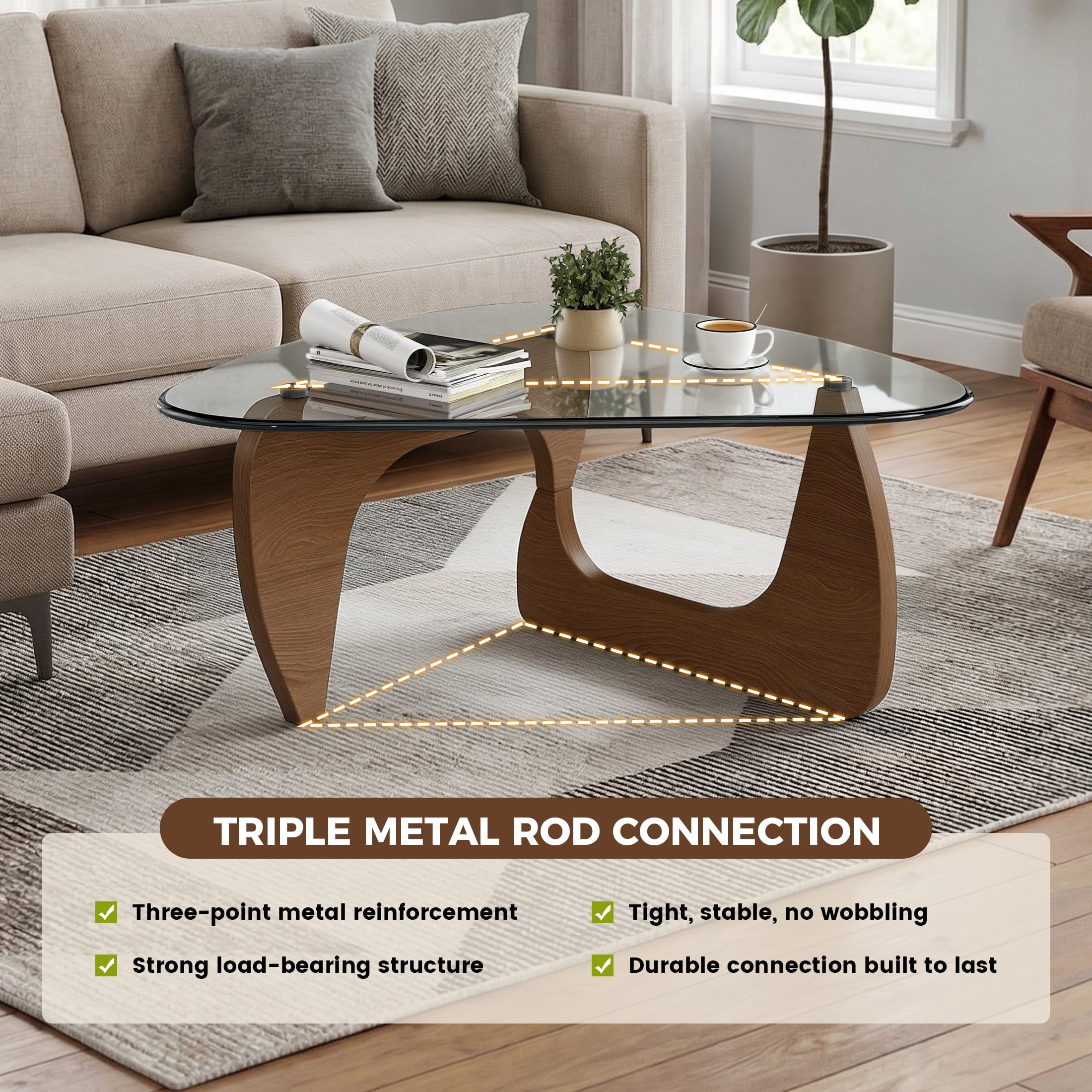 Daluvenix Modern Glass Coffee Table for Living Room, Mid Century Coffee Table, Triangle Small Coffee Tables, Suitable for Bedroom Living Room Reception Office Tables