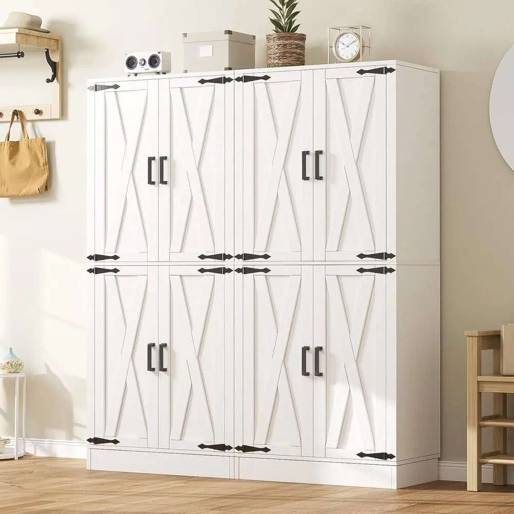 71 Tall Double Kitchen Pantry Cabinet with 8 Adjustable Shelves, White, Suitable for Dining, Living, and Utility Rooms