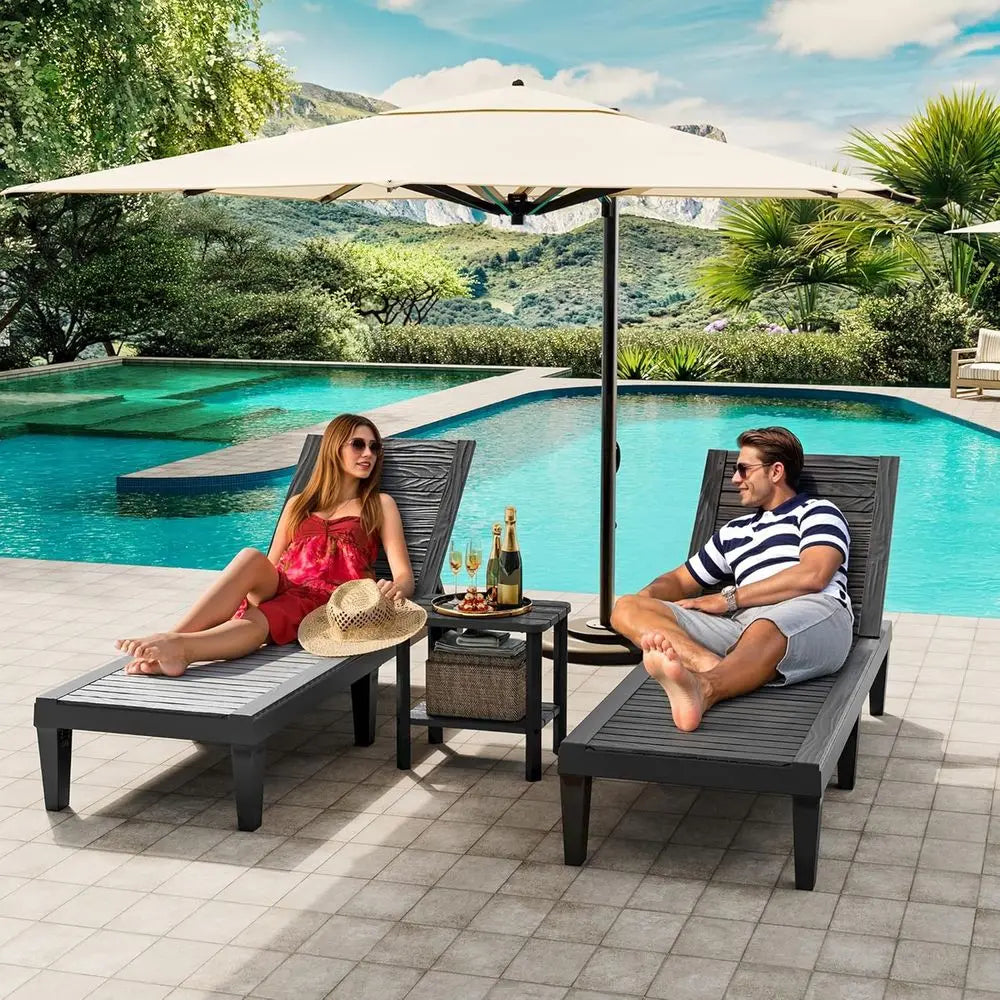 Set of 4 Outdoor Patio Lounge Chairs – Adjustable Waterproof Poolside Chaise Lounges, Striped Black