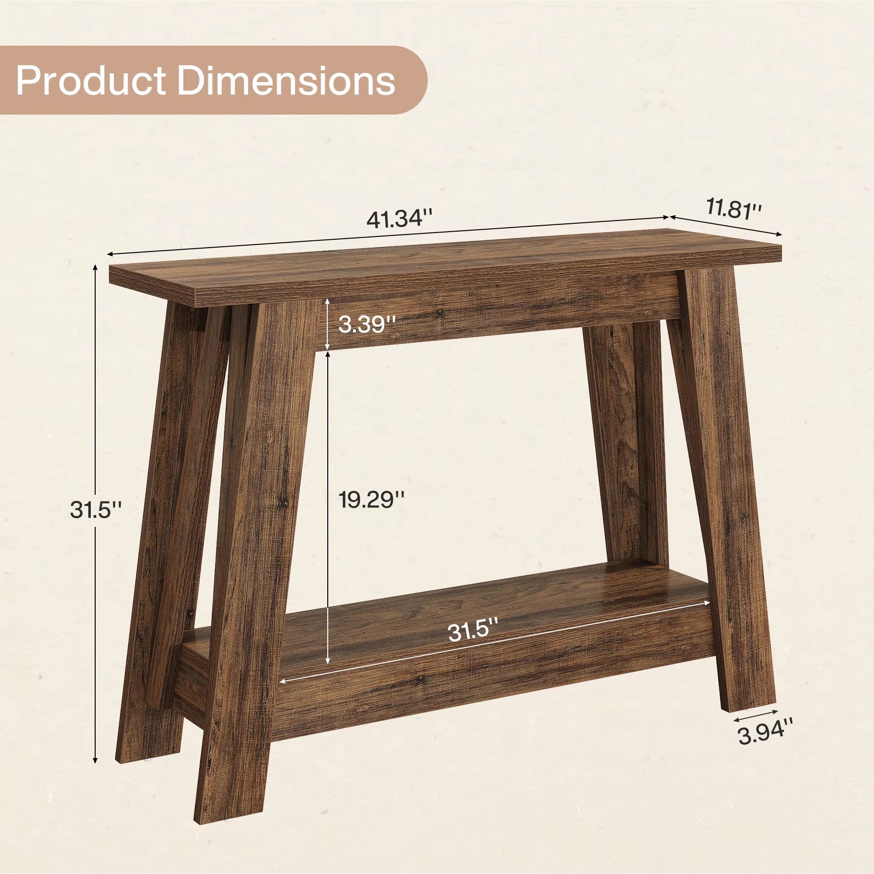 41.3-Inch Farmhouse Entryway Table with 2-Tier Storage – Narrow Console Table for Hallway & Behind Couch