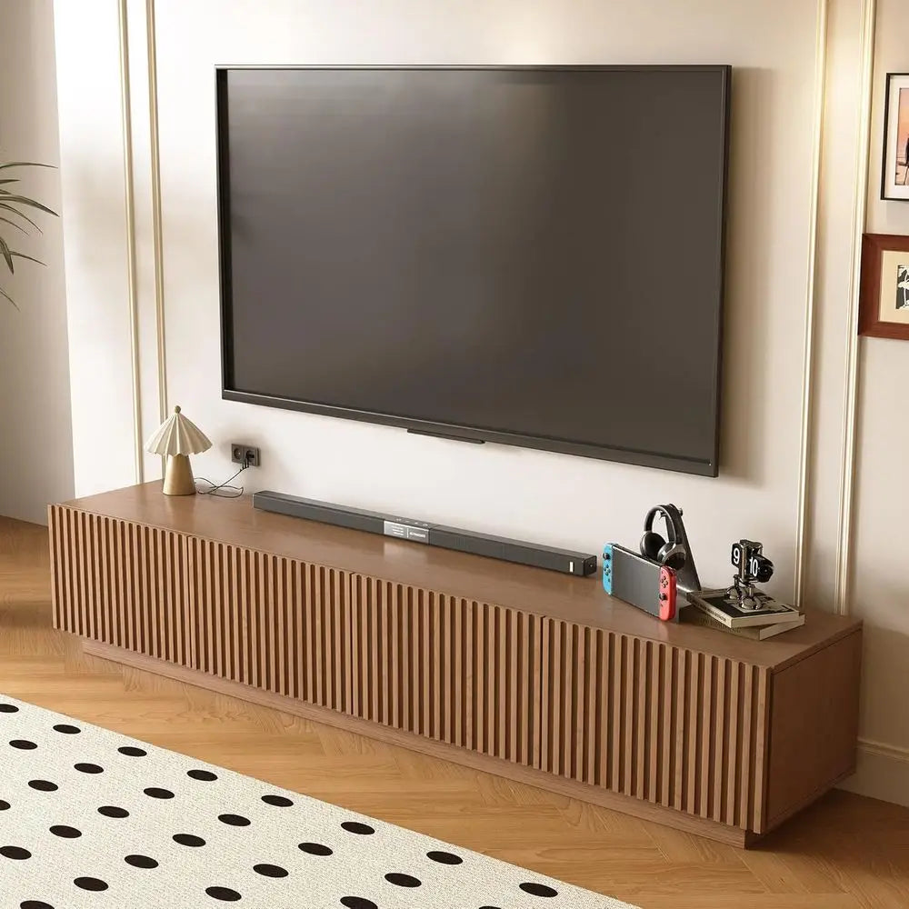 Walnut TV Stand for 85 Inch TVs with Storage Cabinets – Modern Brown Entertainment Center