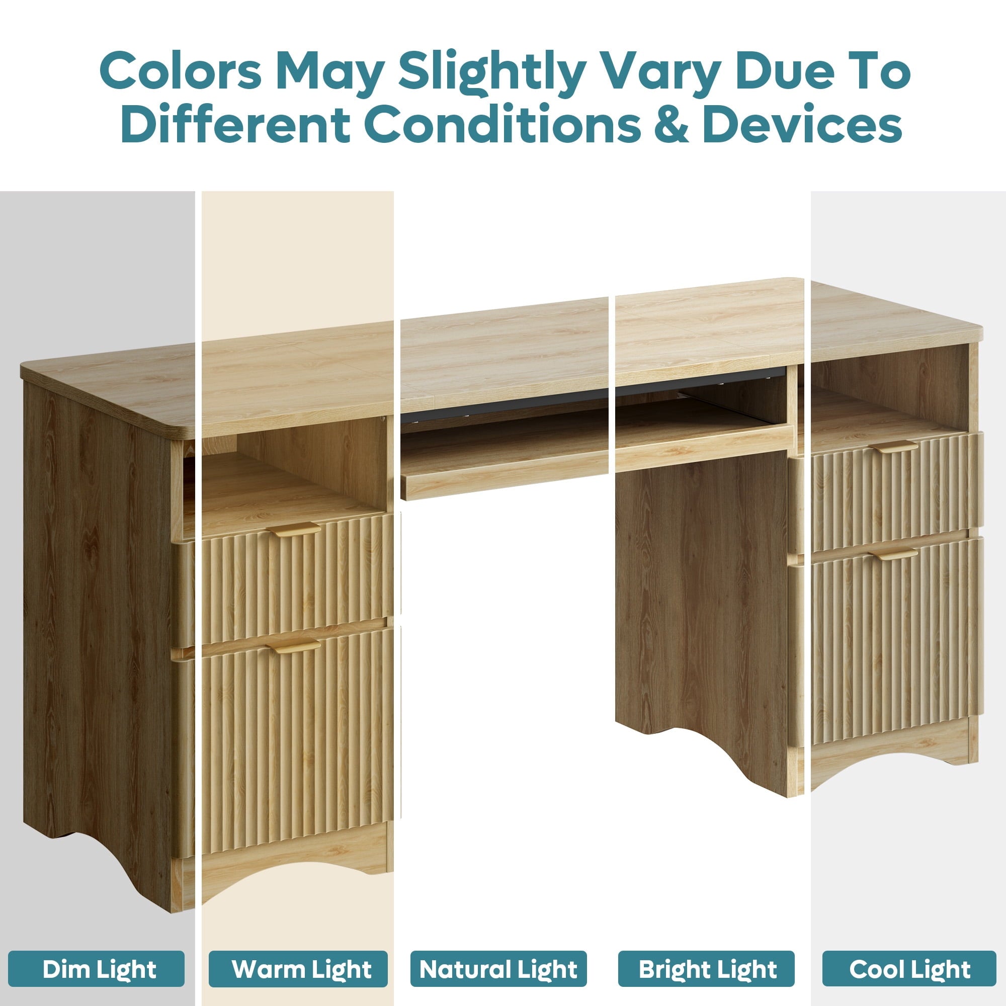 59" Home Office Computer Desk with Keyboard Tray and Storage Drawers, Modern Executive Desk for Writing Reading, Oak