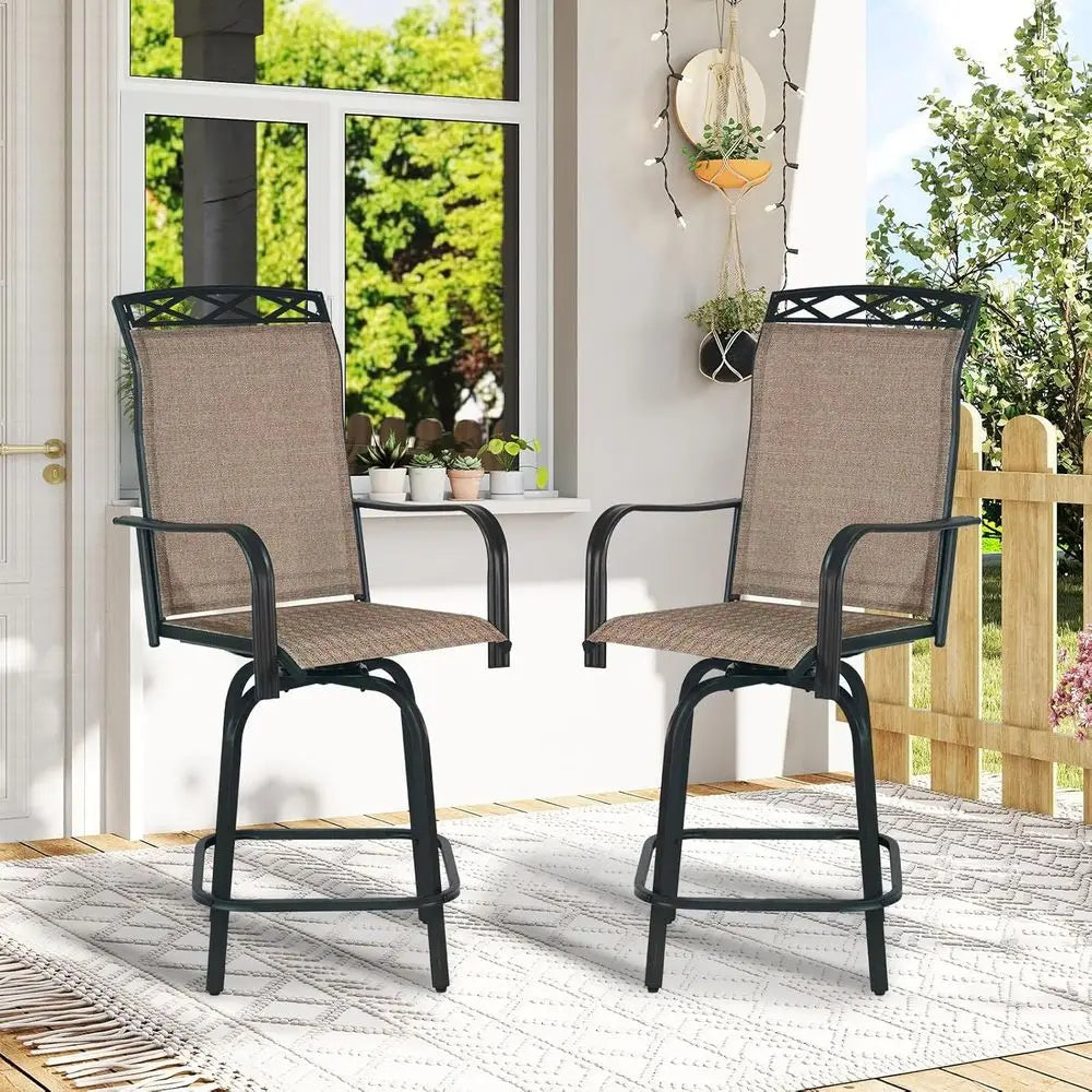 Set of 4 Outdoor Swivel Bar Stools – 26.6" Counter Height Patio Chairs, Brown
