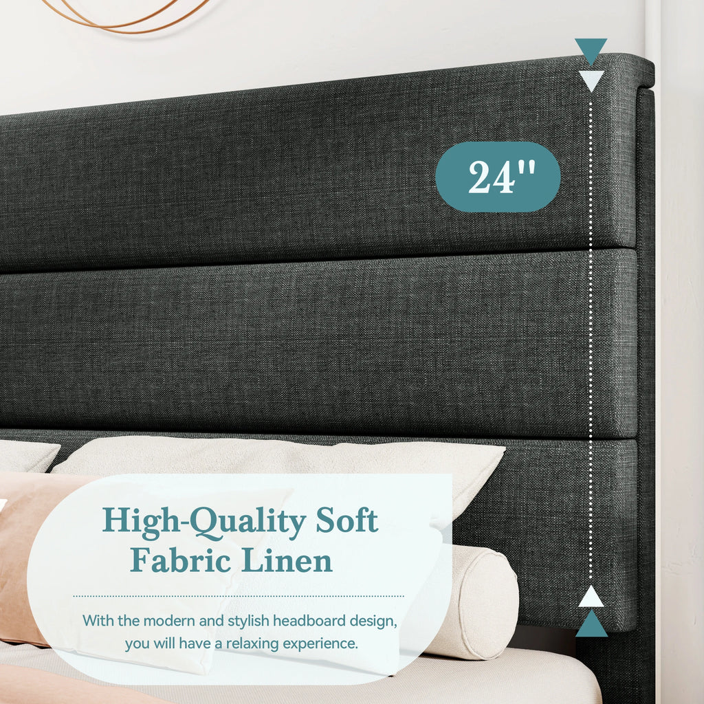 Bed Frame with Headboard, Fabric Platform Bed, Strong Wood Slats Support Panel Bed Mattress Foundation Allewie