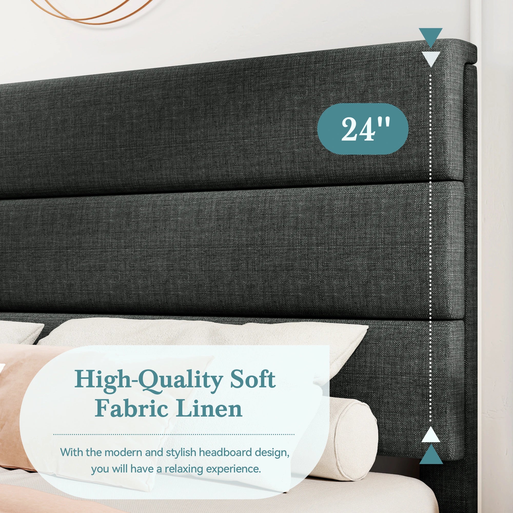 Bed Frame with Headboard, Fabric Platform Bed, Strong Wood Slats Support Panel Bed Mattress Foundation Allewie