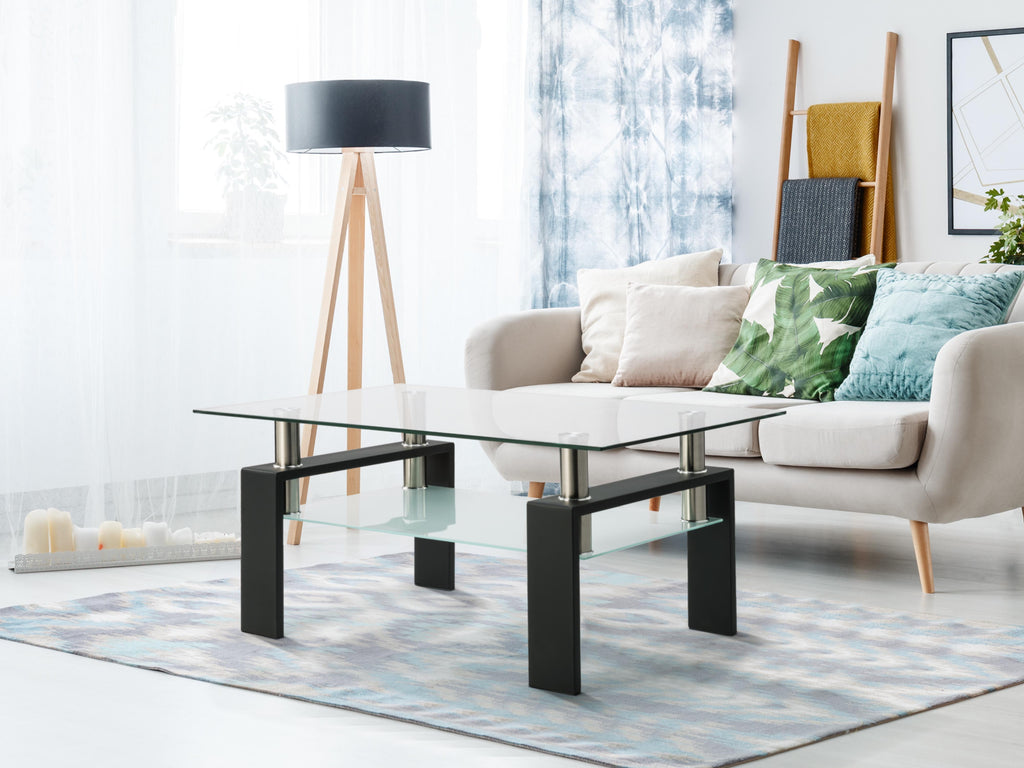 Rectangle Glass Coffee Table, Clear Coffee Table, Modern Side Center Tables for Living Room, Living Room Furniture