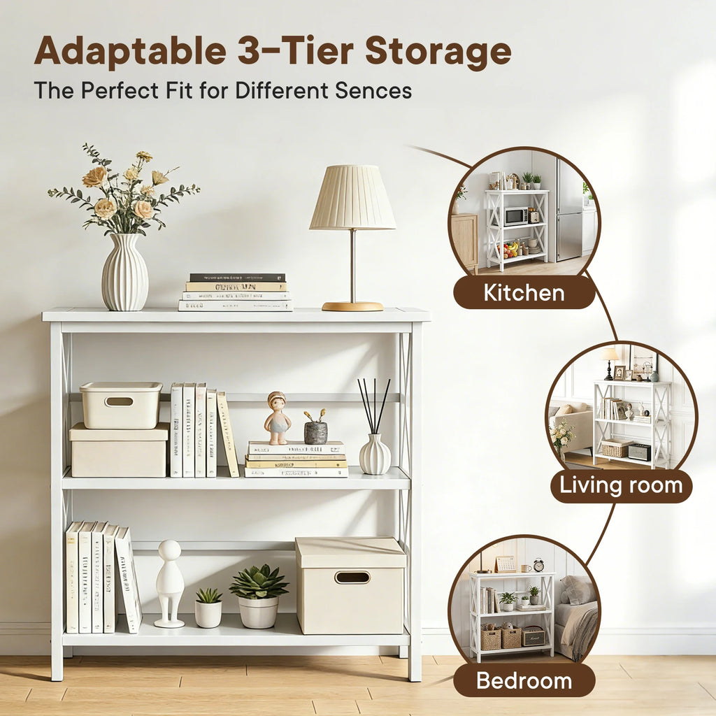 3 Tier Bookshelf Heavy Duty Metal Storage Shelving Unit – Adjustable Wire Rack Organizer