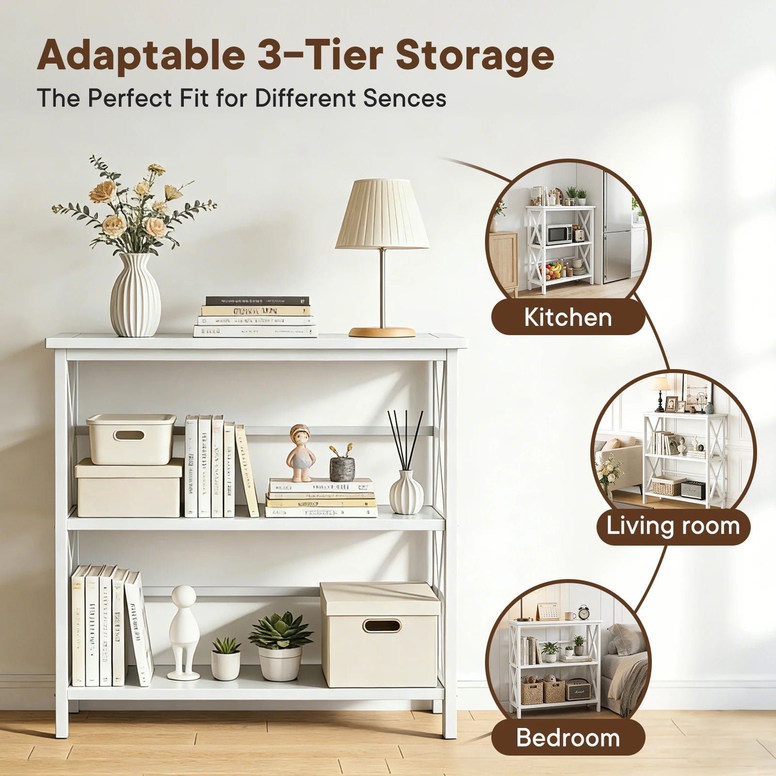 3 Tier Bookshelf Heavy Duty Metal Storage Shelving Unit – Adjustable Wire Rack Organizer