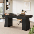 Large Wood Executive Desk, 55" Rectangle Office Desk with Double Pedestal, Modern Minimalist Computer Desk Workstations Conference Table Furniture for Home Office(Black)
